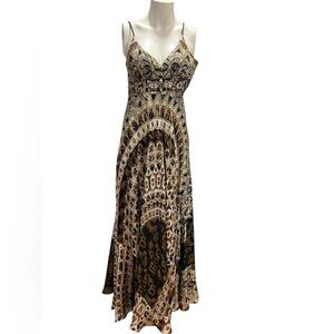 Nicole Miller Black and Gold Patterned Maxi Dress size 2